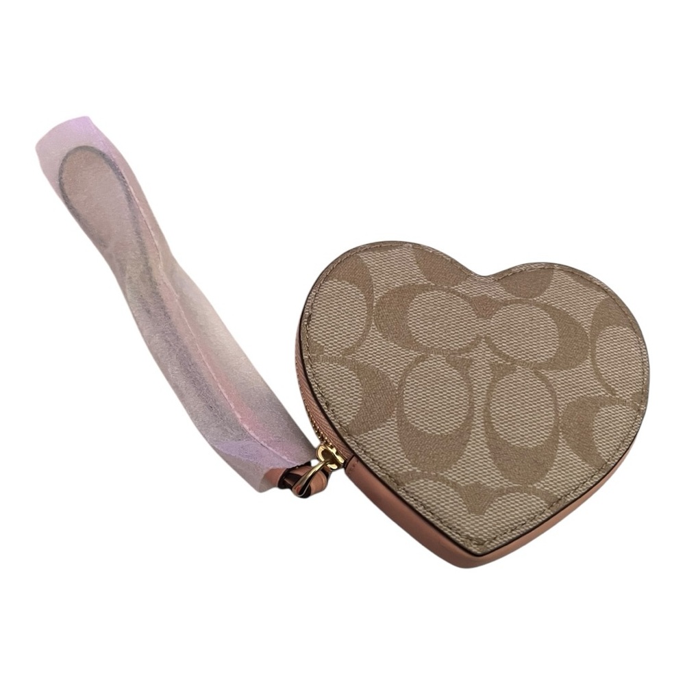 Coach X Observed By Us NWT Heart Coin Case In Signature Canvas in tan and pink - Picture 5 of 8